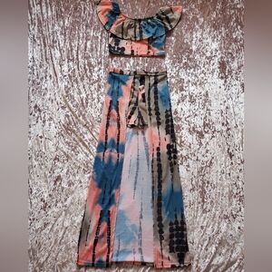 TRUE ROCK TIE DYE SET LONG SKIRT SHORTS SKORT CROP TOP SZ M